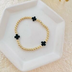 Fall Preppy Black Cross Beaded Bracelet 🖤🍂